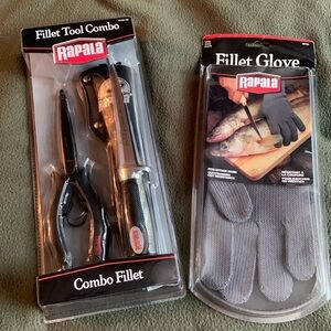 NIP Rapala Fillet Tool Combo. 6” soft grip fillet knife and Fillet glove size L
